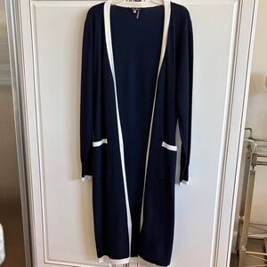 Vila Milano Long Navy Cardigan with White Trim size Small